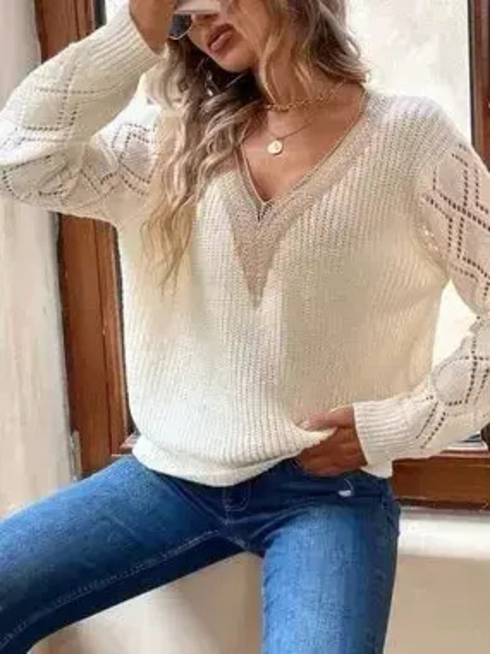 Openwork V-Neck Sweater - Picture 2 of 5